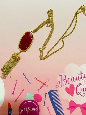 Kendra Scott Gold-Tone Necklace with Burgundy Oval Pendant and Tassel